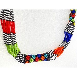 Ethnic Beaded Necklace Floral Geometric Colorful Adjustable Loop Closure Artisan